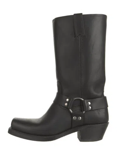 Pre-owned Frye Leather Moto Boots In Black