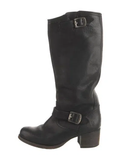 Pre-owned Frye Leather Moto Boots In Black