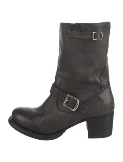 Pre-owned Frye Leather Moto Boots In Black