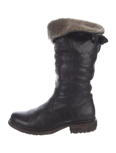 Pre-owned Frye Leather Moto Boots In Blue