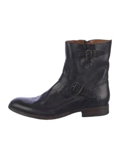 Pre-owned Frye Leather Moto Boots In Blue