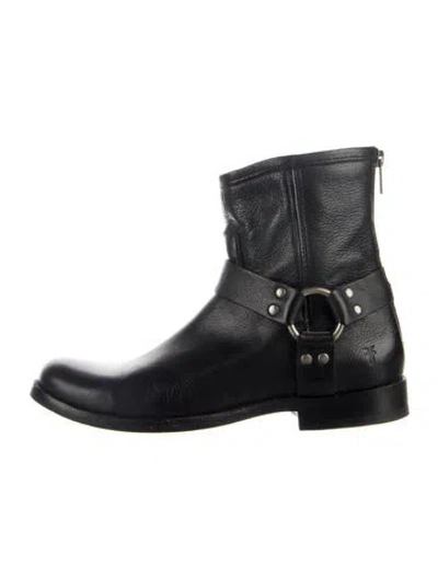 Pre-owned Frye Leather Moto Boots In Blue