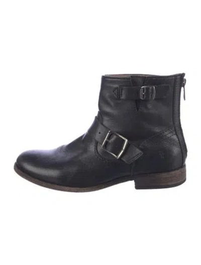 Pre-owned Frye Leather Moto Boots In Blue
