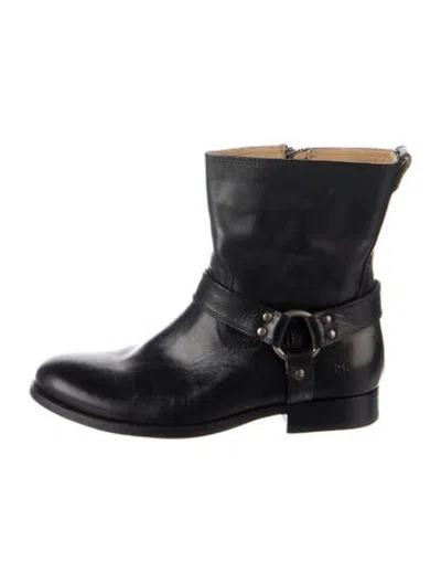 Pre-owned Frye Leather Moto Boots In Blue