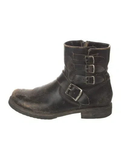 Pre-owned Frye Leather Moto Boots In Brown