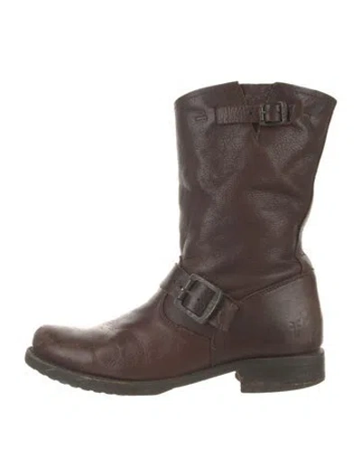 Pre-owned Frye Leather Moto Boots In Brown