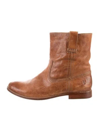 Pre-owned Frye Leather Moto Boots In Brown
