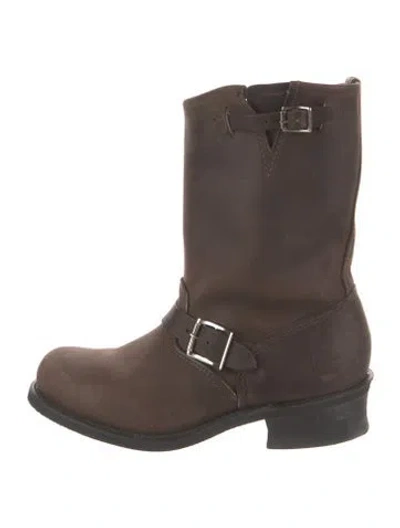 Pre-owned Frye Leather Moto Boots In Brown