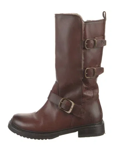 Pre-owned Frye Leather Moto Boots In Brown