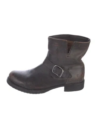 Pre-owned Frye Leather Moto Boots In Brown