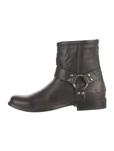 Pre-owned Frye Leather Moto Boots In Brown