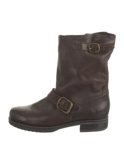 Pre-owned Frye Leather Moto Boots In Brown