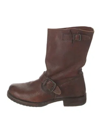 Pre-owned Frye Leather Moto Boots In Brown