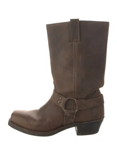 Pre-owned Frye Leather Moto Boots In Brown