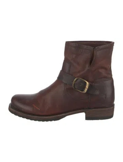 Pre-owned Frye Leather Moto Boots In Brown
