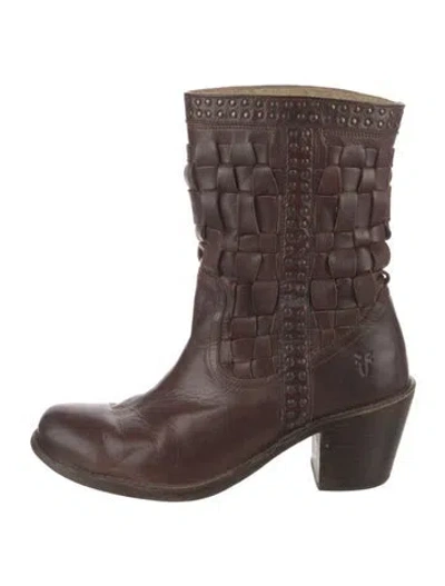 Pre-owned Frye Leather Moto Boots In Brown