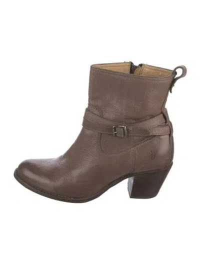 Pre-owned Frye Leather Moto Boots In Brown