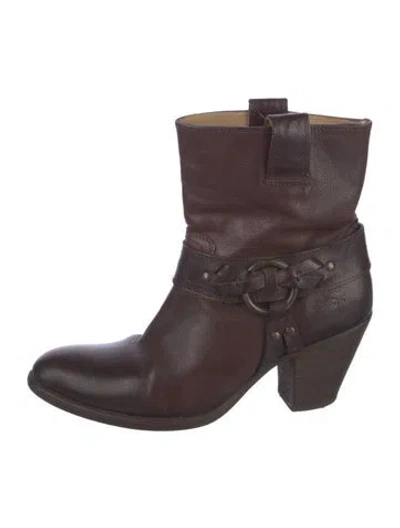 Pre-owned Frye Leather Moto Boots In Brown