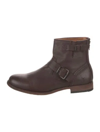 Pre-owned Frye Leather Moto Boots In Brown
