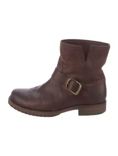 Pre-owned Frye Leather Moto Boots In Brown