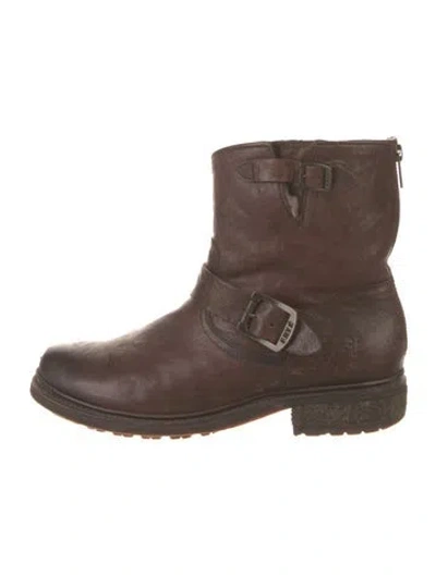 Pre-owned Frye Leather Moto Boots In Brown