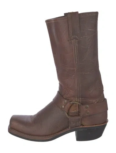 Pre-owned Frye Leather Moto Boots In Brown