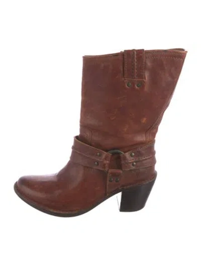 Pre-owned Frye Leather Moto Boots In Brown