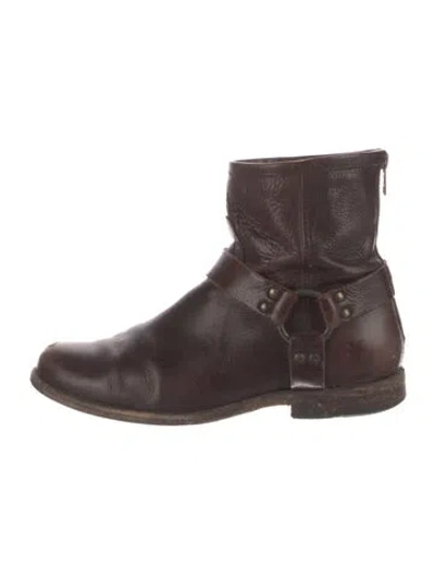 Pre-owned Frye Leather Moto Boots In Brown