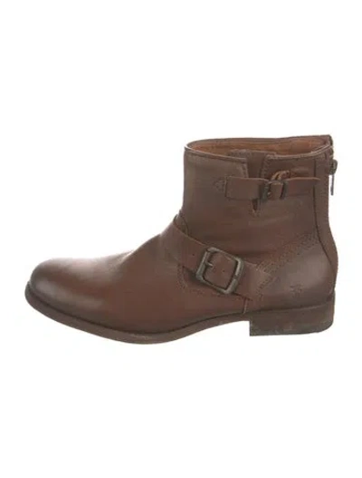 Pre-owned Frye Leather Moto Boots In Brown