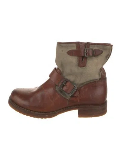 Pre-owned Frye Leather Moto Boots In Brown