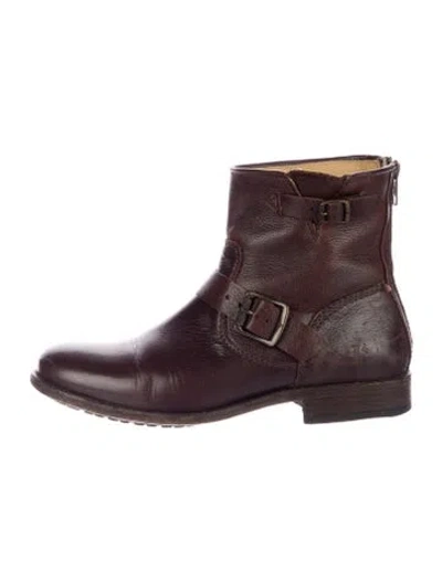 Pre-owned Frye Leather Moto Boots In Brown