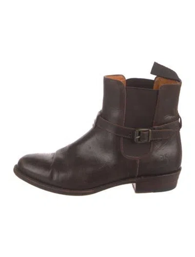 Pre-owned Frye Leather Moto Boots In Brown