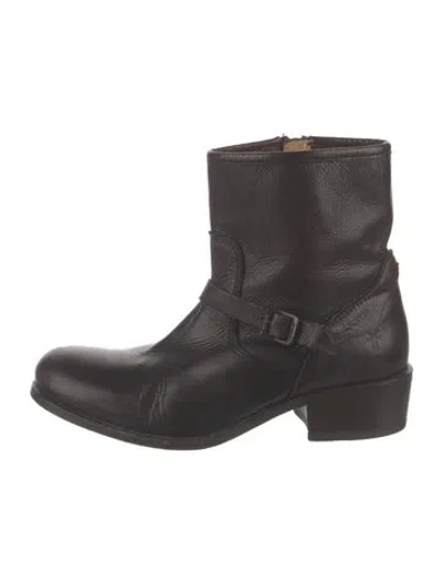 Pre-owned Frye Leather Moto Boots In Brown