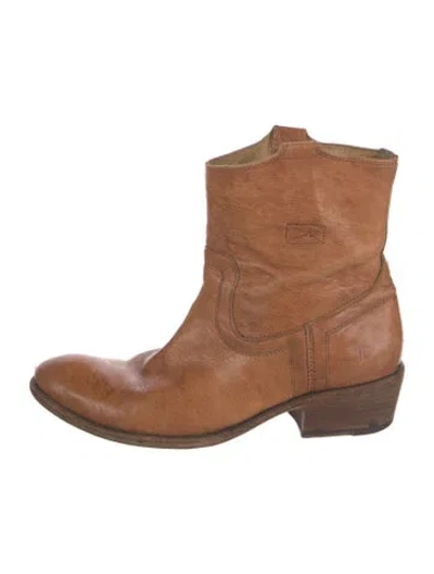 Pre-owned Frye Leather Moto Boots In Brown