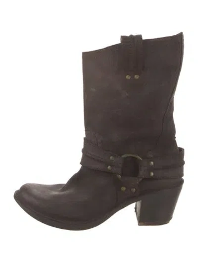 Pre-owned Frye Leather Moto Boots In Brown