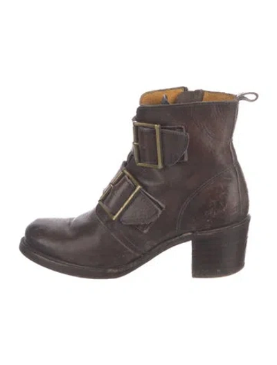 Pre-owned Frye Leather Moto Boots In Brown