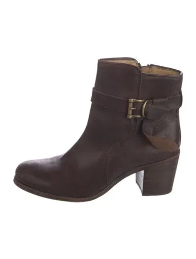 Pre-owned Frye Leather Moto Boots In Brown