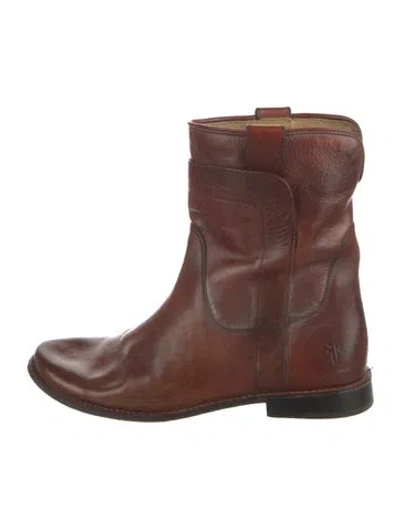 Pre-owned Frye Leather Moto Boots In Brown