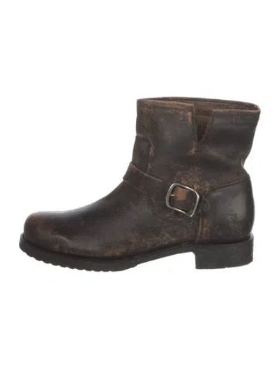 Pre-owned Frye Leather Moto Boots In Brown