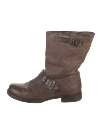 Pre-owned Frye Leather Moto Boots In Brown