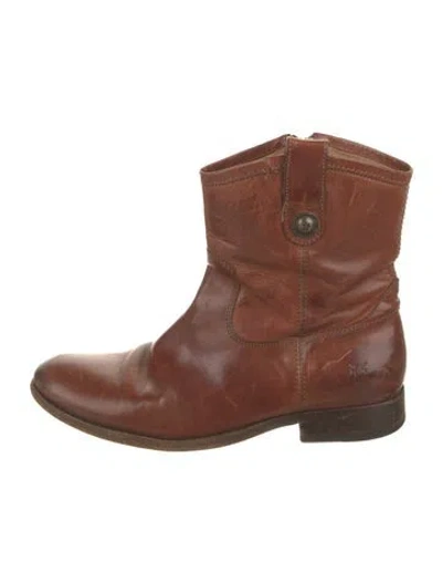 Pre-owned Frye Leather Moto Boots In Brown