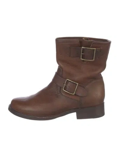 Pre-owned Frye Leather Moto Boots In Brown