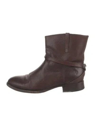 Pre-owned Frye Leather Moto Boots In Brown