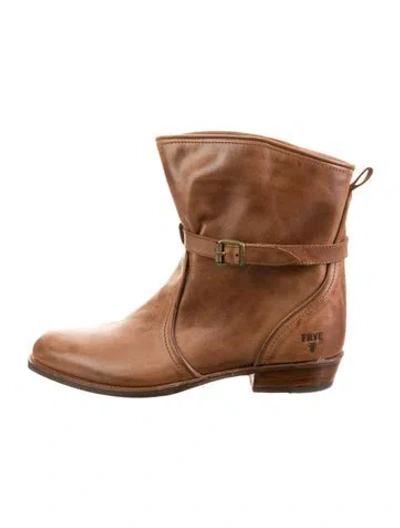 Pre-owned Frye Leather Moto Boots In Brown