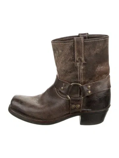 Pre-owned Frye Leather Moto Boots In Brown
