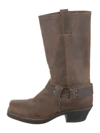 Pre-owned Frye Leather Moto Boots In Brown