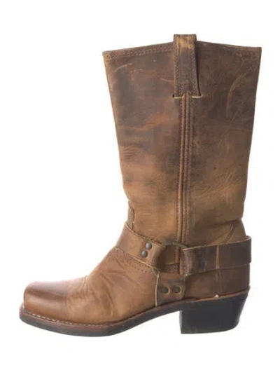 Pre-owned Frye Leather Moto Boots In Brown