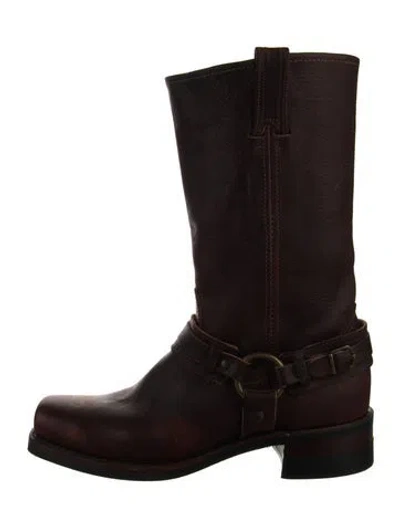 Pre-owned Frye Leather Moto Boots In Brown