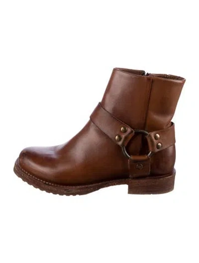 Pre-owned Frye Leather Moto Boots In Brown