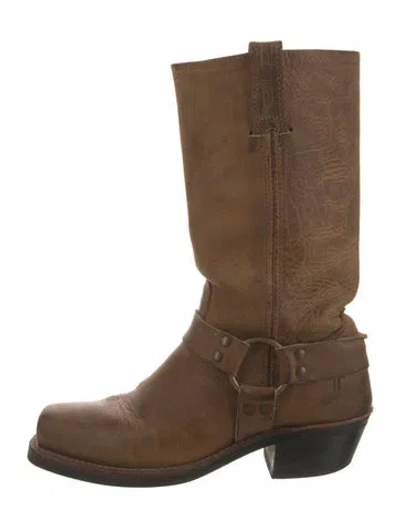 Pre-owned Frye Leather Moto Boots In Brown